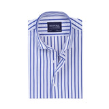 Sapphire Blue Stripe White Formal Shirt For Men.
