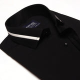 Premium Black Formal Shirt With White Sports Details In Collar For Men - YNG Empire
