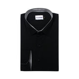 Premium Black Formal Shirt with Black And White Micro Checkered Details 16 collar