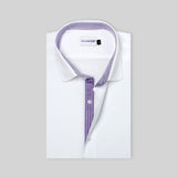 Premium White Formal Shirt with Purple Striped Details 16/5 collar