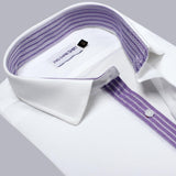 Premium White Formal Shirt with Purple Striped Details 16/5 collar - YNG Empire