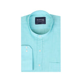 Turquoise Casual Shirt With Band Collar For Men