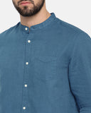 Basic Sea Green Casual Shirt For Men With Band Collar - YNG Empire