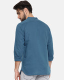 Basic Sea Green Casual Shirt For Men With Band Collar - YNG Empire