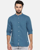 Basic Sea Green Casual Shirt For Men With Band Collar
