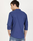 Basic Electric Blue Casual Shirt For Men With Band Collar - YNG Empire