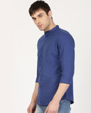 Basic Electric Blue Casual Shirt For Men With Band Collar - YNG Empire