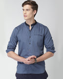 Basic Grey Casual Shirt With Band Collar For Men
