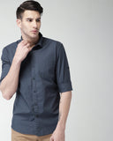 Basic Dark Grey Casual Shirt For Men