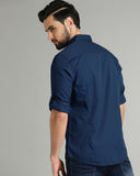Navy Blue Casual Shirt With Band Collar For Men - YNG Empire