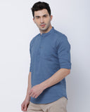 Basic Steel Blue Short Kurti Style Casual Shirt For Men - YNG Empire