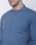 Basic Steel Blue Short Kurti Style Casual Shirt For Men - YNG Empire