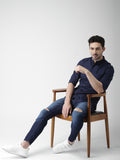 Navy Blue Solid Casual Shirt For Men