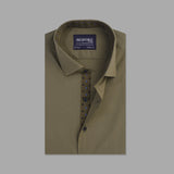 Army Green Formal Shirt For Men With Floral Contrast - YNG Empire