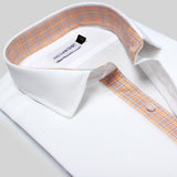 Premium White Formal Shirt with Orange Micro Checkered Details 16/5 collar - YNG Empire