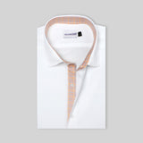 Premium White Formal Shirt with Orange Micro Checkered Details 16/5 collar