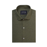 Gingham Checkered Army Green Semi Formal Shirts For Men