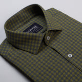 Gingham Checkered Army Green Semi Formal Shirts For Men