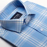 Sky Blue Tartan Checkered Semi Formal Shirt For Men