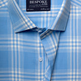 Sky Blue Tartan Checkered Semi Formal Shirt For Men