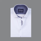 White Formal Shirt With Micro Blue Checks Details