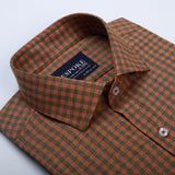 Gingham Plaid Brown Semi Formal Shirts For Men