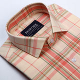 Tartan Checkered Beige Semi Formal Shirts For Men