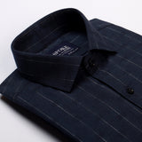 Navy Blue Pinstripe Semi Formal Shirt For Men