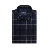 Windowpane Checkered Navy Blue Semi Formal Shirt For Men