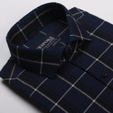 Windowpane Checkered Navy Blue Semi Formal Shirt For Men