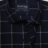 Windowpane Checkered Navy Blue Semi Formal Shirt For Men