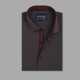 Dark Gray Formal Shirt With Collar Detailing For Men - YNG Empire