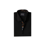 Black with Floral Details Formal Shirt 15.5 Collar