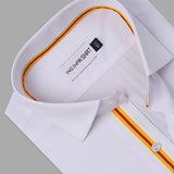 White With Yellow Sport Detail Formal Shirt For Men - YNG Empire