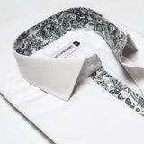 Premium White Formal Shirt With Floral Contrast For Men - YNG Empire