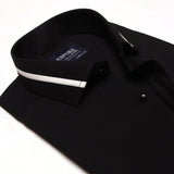 Premium Black Formal Shirt With White Sports Details In Collar For Men 17.0