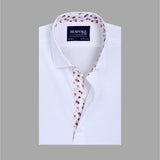 Premium White Formal Shirt with Floral Contrast For Men -YFS-0100