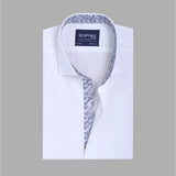 Premium White Formal Shirt with Leaf Printed Contrast For Men -YFS-0103