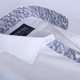 Premium White Formal Shirt with Leaf Printed Contrast For Men -YFS-0103