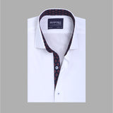 Premium White Formal Shirt with Retro Printed Contrast For Men -YFS-0104