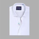 Premium White Formal Shirt with Calico Printed Contrast For Men -YFS-0105