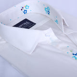 Premium White Formal Shirt with Calico Printed Contrast For Men -YFS-0105