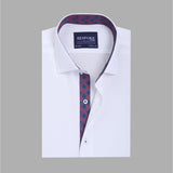 Premium White Formal Shirt with Trellis Printed Contrast For Men -YFS-0106