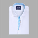 Premium White Formal Shirt with Fret Printed Contrast For Men -YFS-0107