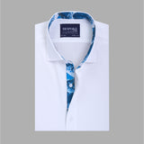 Premium White Formal Shirt with Damask Printed Contrast For Men - YFS-0108