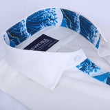 Premium White Formal Shirt with Damask Printed Contrast For Men - YFS-0108