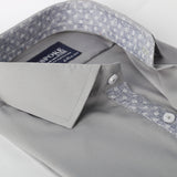 Steel Grey With Designer Contrast Formal Shirt 15.5 Collar