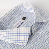 White with Blue Checkered Formal Shirt with Pocket For Men Collar 16.5