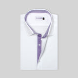 Premium White Formal Shirt with Purple Striped Details 16.5