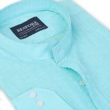 Turquoise Casual Shirt With Band Collar For Men